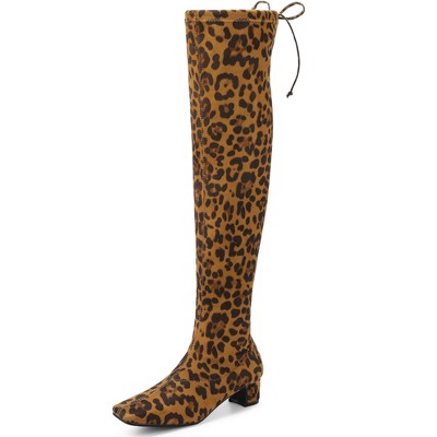 BLISSFUL STEP Square Toe Comfy Thigh High Boots Stretch Over the Knee Boots for Women
