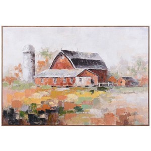 Hazy Red Barn Art Print on Framed Canvas Orange - StyleCraft: Farmhouse Wall Decor, Acrylic Brush Strokes - 1 of 4