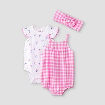 Image of Baby Girls' Cherry Gingham Romper Set with Headband - Cat & Jack™ Pink 3-6M