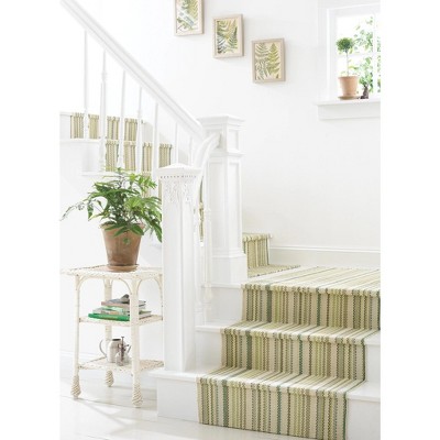 Ivory and Green Striped Handwoven Cotton Rug 2' x 3'