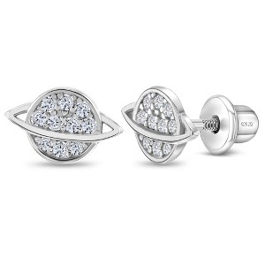 Girls' Rings of Saturn Screw Back Sterling Silver Earrings - Clear -  In Season Jewelry - 1 of 4