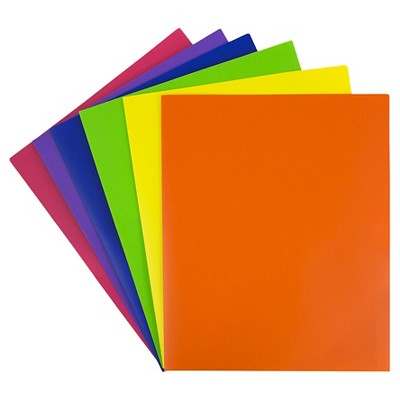 JAM 6pk POP 2 Pocket School Presentation Plastic Folders Primary Colors