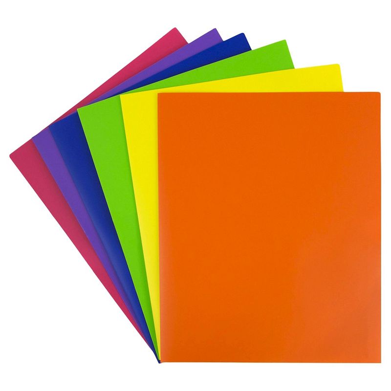 JAM 6pk POP 2 Pocket School Presentation Plastic Folders Primary Colors, 1 of 6