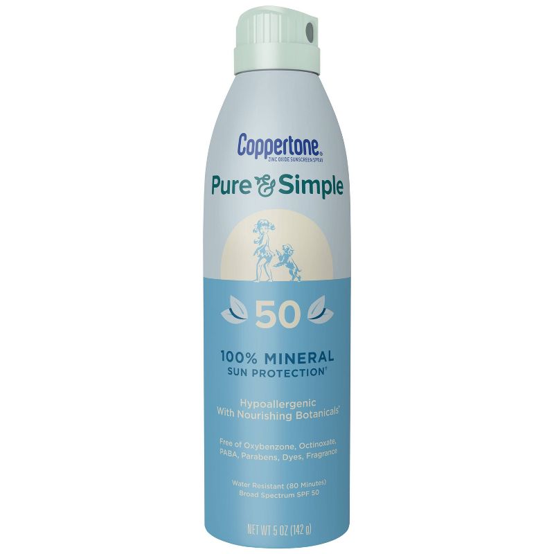 Coppertone Pure &#38; Simple Sunscreen Spray with Zinc Oxide - SPF 50 - 5oz, 1 of 11