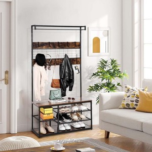 3 In 1 Hall Tree with Shoes Bench and Shoe Storage,Modern 40"Entryway Coat Rack with Storage Shelves&Sturdy Frame,Freestanding Coat Rack for Entryway - 1 of 4