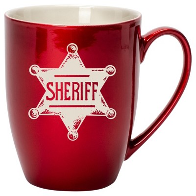 100 North Star Badge 10 Ounce Cardinal Red Metallic Finish, Comfortably Fits Your Hands, New Bone China Coffee Tea Cup Mug, Sheriff