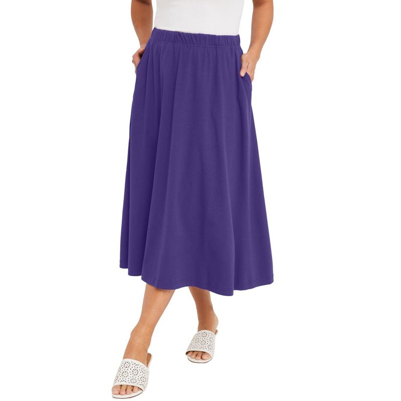 Jessica London Women's Plus Size Soft Ease Midi Skirt, 1 of 2