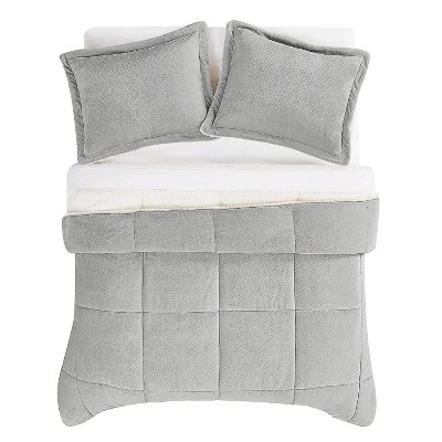 Gray Full Faux Fur Down Alternative Bedding Set