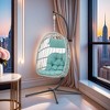 FURNIinspire Patio Swings Wicker Hanging Chair Swing Chair Egg Chair, Outdoor Indoor Swing Chair With Blue Cushion, Gray, 38“*38"*76" - 4 of 4