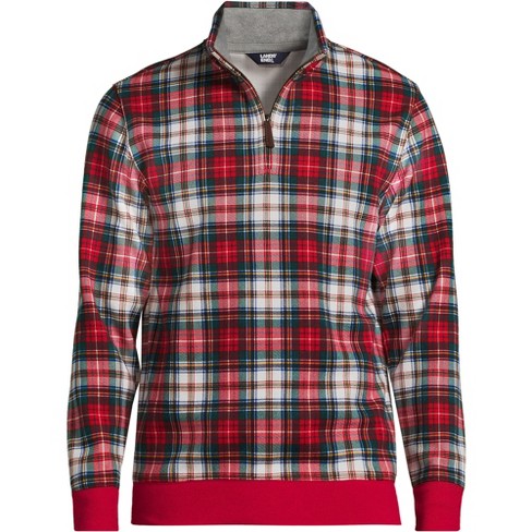 Lands End Men s Bedford Rib Quarter Zip Sweater Medium Ivory rich Red Plaid Target
