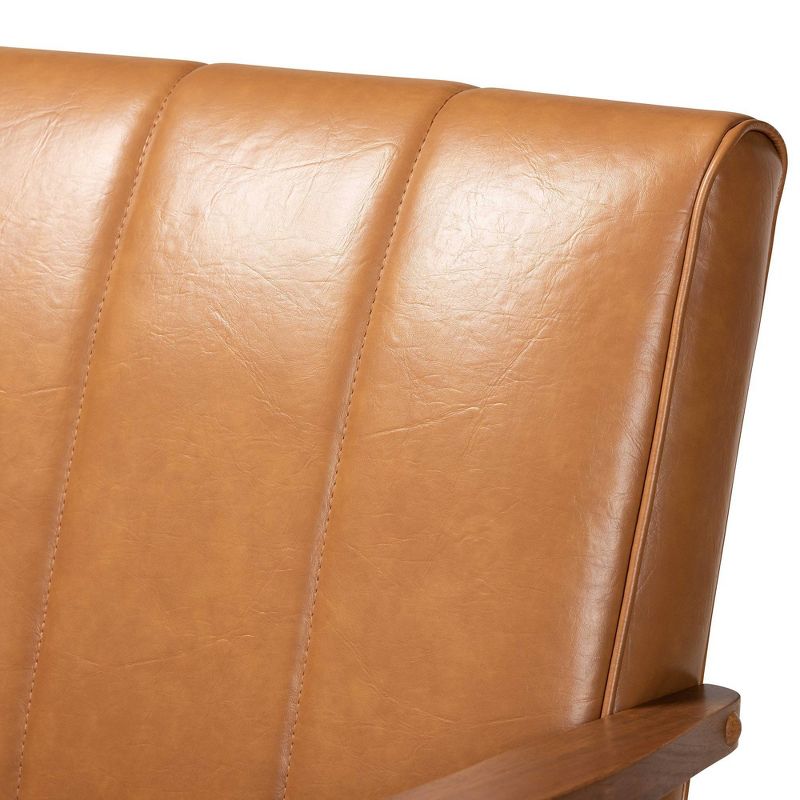 Nikko Mid-Century Faux Leather Upholstered Wood Loveseat Walnut/Brown - Baxton Studio, 6 of 10