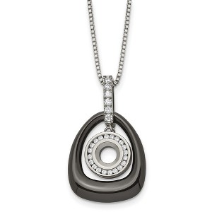 Chisel Polished Ceramic with CZ Titanium Pendant on Steel 18" Necklace - 1 of 4