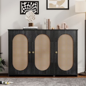 NicBex Buffet Cabinet with Storage Space Accent Cabinet for Living Room 3-Door Sideboard with Artificial Rattan Doors and Metal Handles - 1 of 4