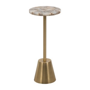 Sagebrook Home 24" Iron and Agate Round Polished Edge Accent Table Gold: Cylinder Base, No Assembly Required - 1 of 4