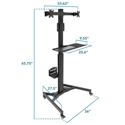 Adjustable Black Steel Mobile Dual Monitor Computer Cart
