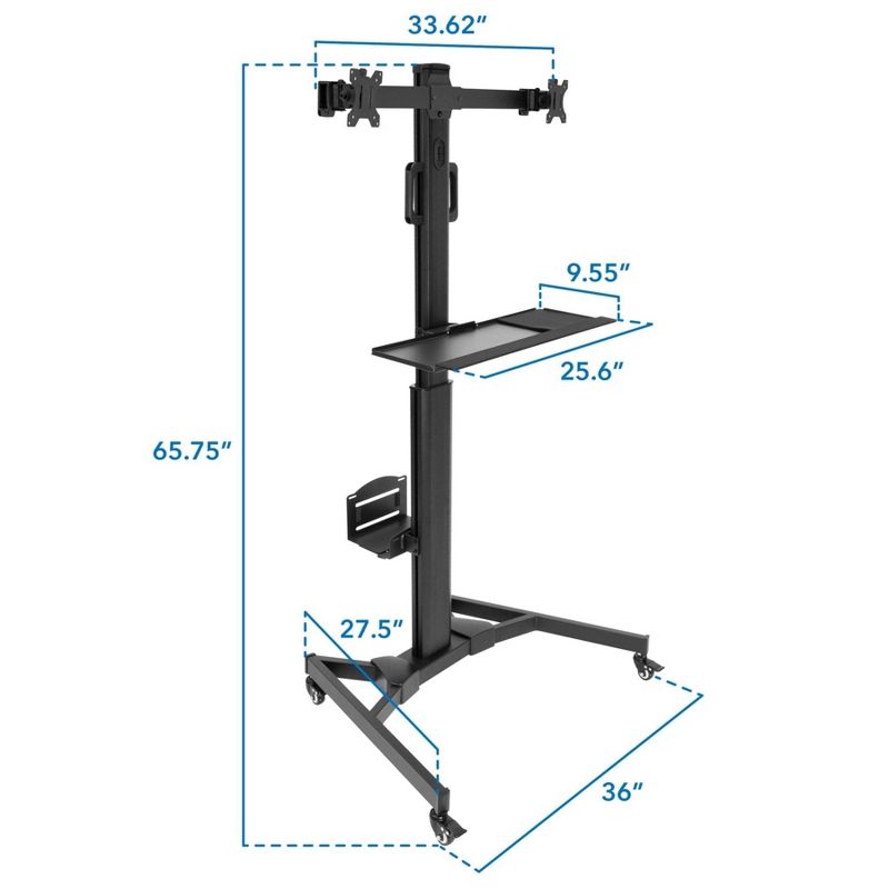 Mount-It! Adjustable Mobile Standing PC Workstation & Computer Cart with Adjustable Keyboard Tray and CPU Holder | Fits Monitors 13 to 32 in., 4 of 13