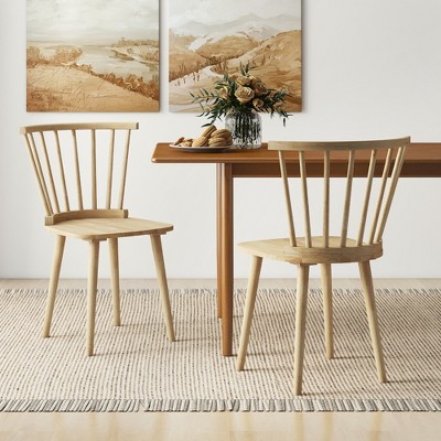 Natural Rubber Wood High Back Windsor Dining Chairs, Set of 4