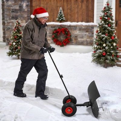 EAGLE PEAK Wheeled Snow Shovel, Multi-Angle Snow Pusher with Adjustable Handle, Black