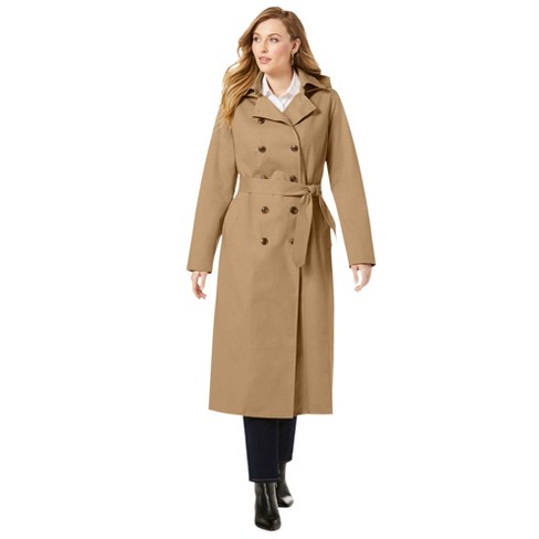 Jessica London Women's Plus Size Double Breasted Long Trench Coat, 28 W -  Soft Camel