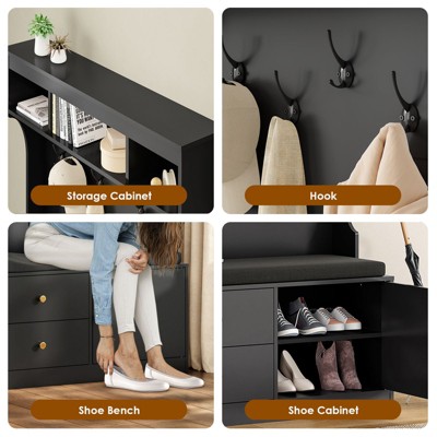 CAVINAS 70.9 inch Hall Tree for Hallway,6-in-1 Coat Rack with 7 Coat Racks and Shoe Storage,Entryway Furniture for Hallway,Living Room,Bedroom,Black