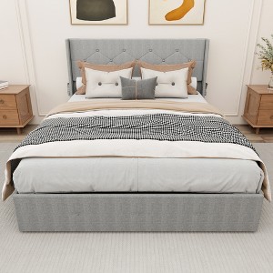Queen Size Storage Bed with Modern Wingback Headboard and USB Ports - 1 of 4