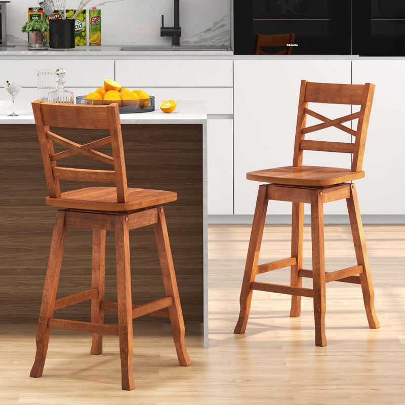 Costway 2 PCS 24"/30" Counter/Bar Height Stool Rubber Wood Swivel Bar Stool with Inclined Backrest Walnut, 4 of 9