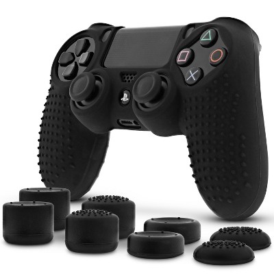 Fosmon Controller Skin and Thumb Grips for PS4 Controller, Black Skin Case + 8 Black Thumb Grips, PS4 Accessories