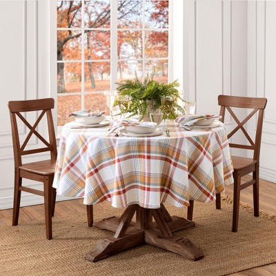 Seneca Plaid Harvest Cotton Oval Tablecloth in Fall Colors