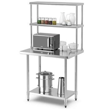 Costway Stainless Steel Table with Overshelves 36'' X 24'' Work Table with 36'' X 12'' Shelf