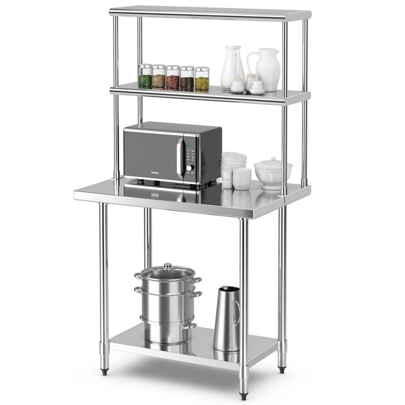 Costway Stainless Steel Table with Overshelves 36'' X 24'' Work Table with 36'' X 12'' Shelf, 1 of 11