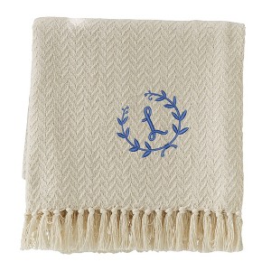 Personalization Mall Floral Wreath Embroidered Afghan Throw Blanket - 1 of 1