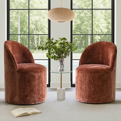 Armless Accent Chairs Set of 2 Chenille Upholstered Accent Chairs​ with Castors Rolling Accent Chair Living Room -Tanpinhause
