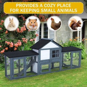 Garvee 82'' Wooden Pet House with Double Side Runs, Weatherproof Roof, Removable Tray, Ramps for Small Animals - 1 of 4