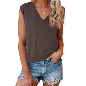 INSPIRE CHIC Women's V-Neck Sleeveless Uniform Classic Knitted Pullover Sweater Vest - 1 of 4