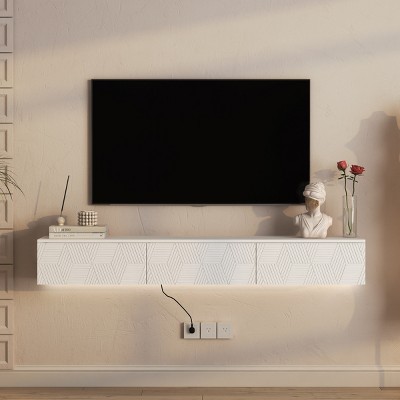 67" Floating TV Stand Wall Mounted with 16 Color LED Lights, Modern Media Console for 55-65 Inch TVs-3irtyhousy