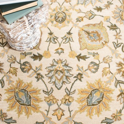 Ivory and Light Blue Hand-Tufted Wool Square Area Rug