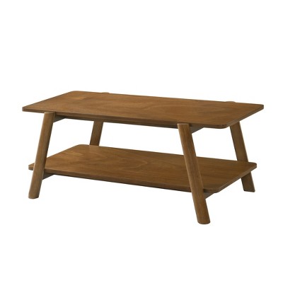 Vynxaria Mid-Century Modern Wood Shelf Coffee Table, Walnut Finish