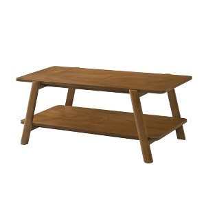 Vynxaria Mid-Century Modern Wood Shelf Coffee Table, Walnut Finish - 1 of 4