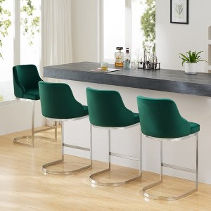 Bekrvio Bar Stools Set of 4, 26” Counter Height with Back - Upholstered PU Leather/Velvet  Steel U-Shaped Base for Kitchen Counter Island - 1 of 4