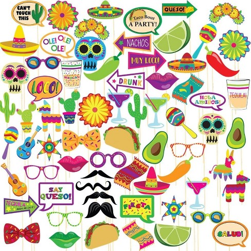 Blue Panda 72 Pieces Cinco De Mayo Photo Booth Props Set, Let's Fiesta  Party Decorations And Accessories : Target