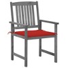 vidaXL 4-Piece Patio Chair Set with Red Cushions, Solid Acacia Wood Outdoor Furniture with Gray Wash Finish, Rustic-Style Garden Seating - 3 of 4