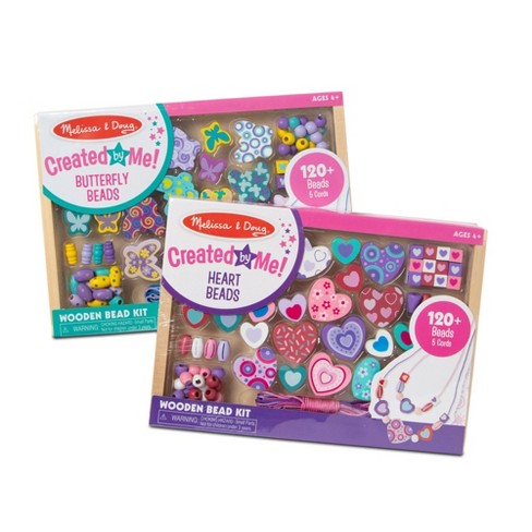 Melissa & Doug Sweet Hearts and Butterfly Friends Bead Set of 2 - 250+  Wooden Beads