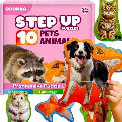 QUOKKA Step Up Puzzles for Toddlers 2 3 4 - 40 Big Piece Realistic Animal  Puzzles for Kids Ages 1 2 3