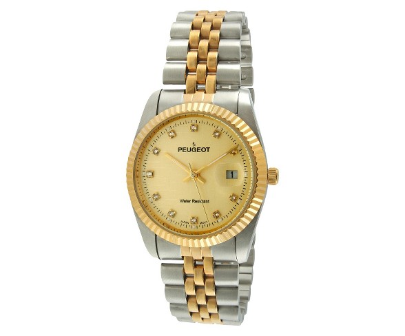 Men's Peugeot&#174; Coin Edge Bezel Bracelet Watch - Gold/Silver
