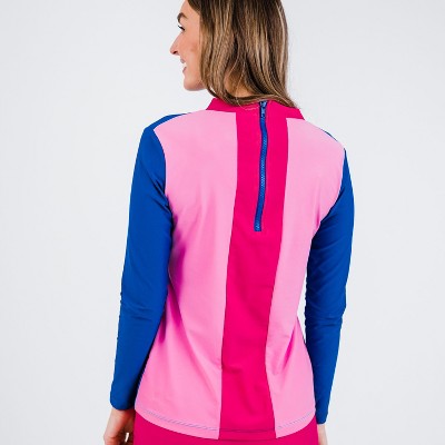Calypsa Womens Back Zip Color Block Rash Guard