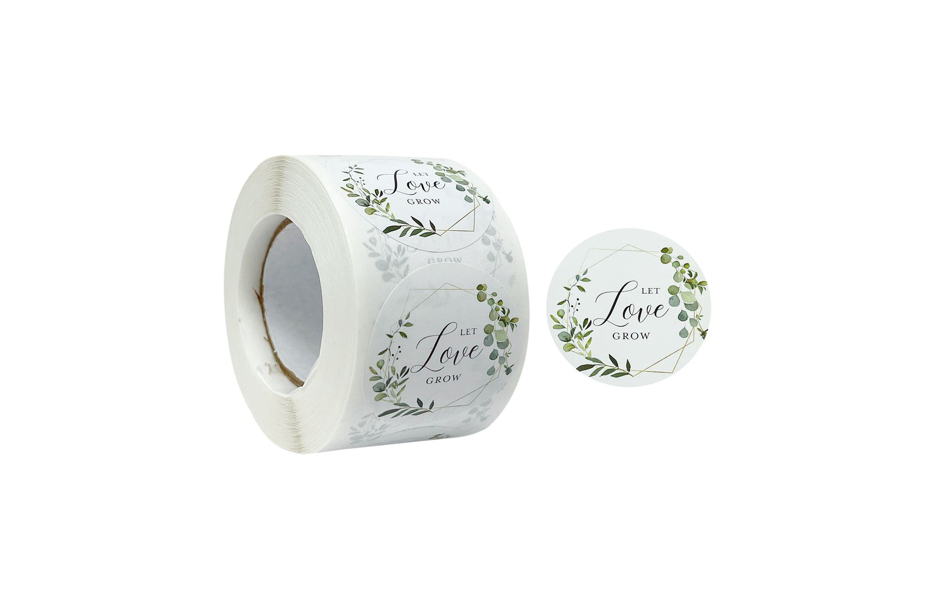 Wrapables 1.5 inch Let Love Grow Stickers Roll, Sealing Stickers and Labels for Cards, Envelopes, Bags, Gift Boxes, Weddings, Baby Showers (500pcs)