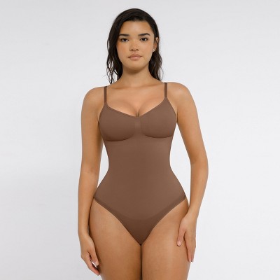 Feelingirl Women's Sculpt Seamless Thong Bodysuit Shapewear Cocoa 3XL/4XL