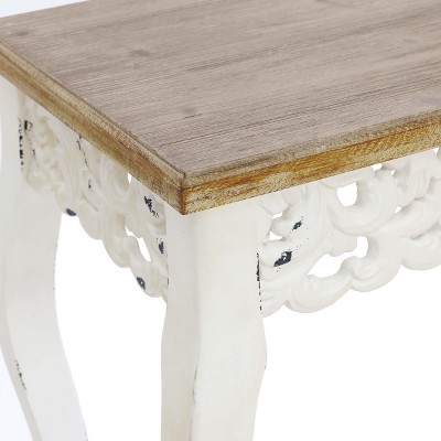 Victorian Off-White and Natural Wood Console Table with Storage