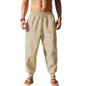COOFANDY Men Harem Pants Baggy Linen Cotton Boho Yoga Pants Summer Beach Pants Casual Drop Crotch Trouser - 1 of 4
