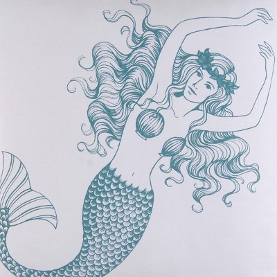 18" x 18" Aqua Blue Mermaid Cotton Throw Pillow